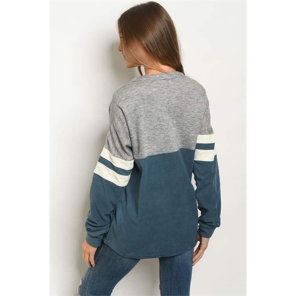 Be Mine Soft Blue & gray lace up Tunic Sweatshirt - Picture 4 of 5